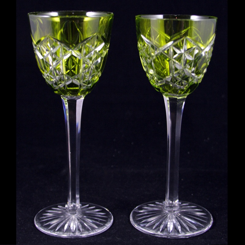 Baccarat Pair of Green French Cut Crystal Goblets