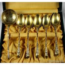 Italian Silver Tea Spoons and Strainer Set