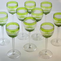 Rogaska cut crystal "Milan" pattern  Green Cut Crystal goblets x 10 p