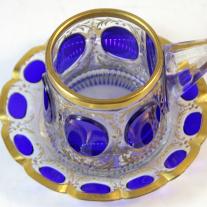 Moser blue cabouchon coffe cup with plate