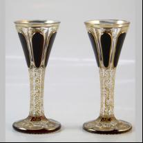 Moser Dark Red Cabouchon Pair of Liqueur Goblets