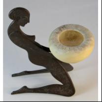 Paul Kiss Bronze Figure Holding An Alabaster Bowl