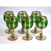 Set of Six Moser Emerald Green Cabouchon Goblets